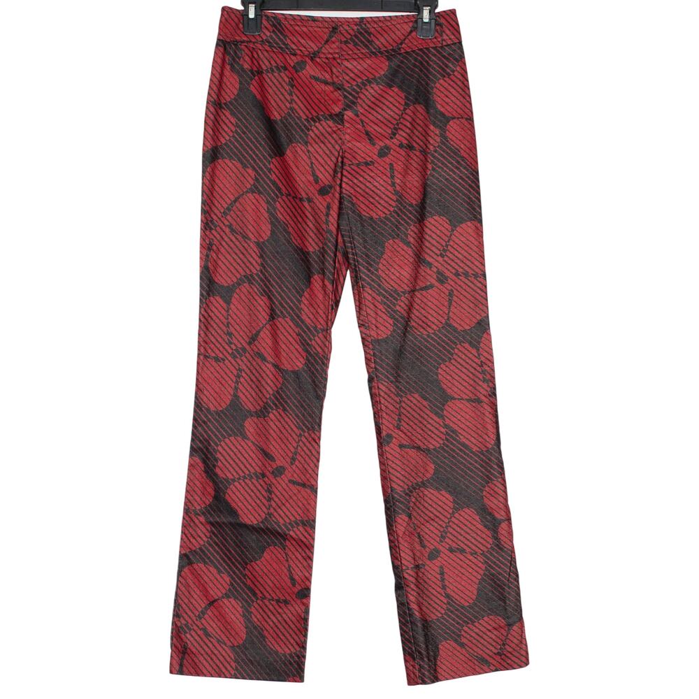 Express Pants Y2K Tropical Hawaiian Floral Red Black Stretch 3/4 Indie Sleaze